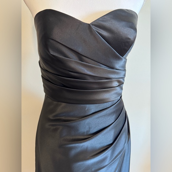 NEW Bill Levkoff Black Satin Strapless Cocktail Party Evening Prom Dress Size 6 - Picture 2 of 9